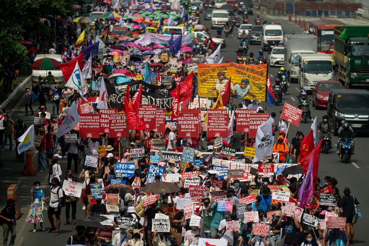 Protestas en Filipinas antes del primer discurso del estado de la nación de Marcos