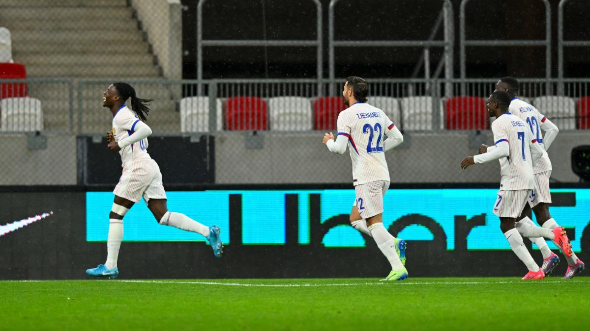 Eduardo Camavinga celebra el primero de Francia contra Israel (1-4)