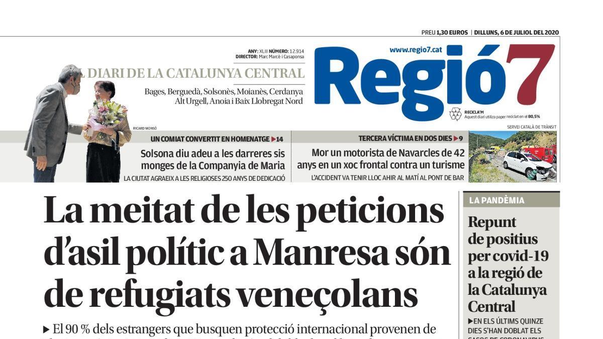 La portada de Regió7 d&#039;avui, dilluns 6 de juliol