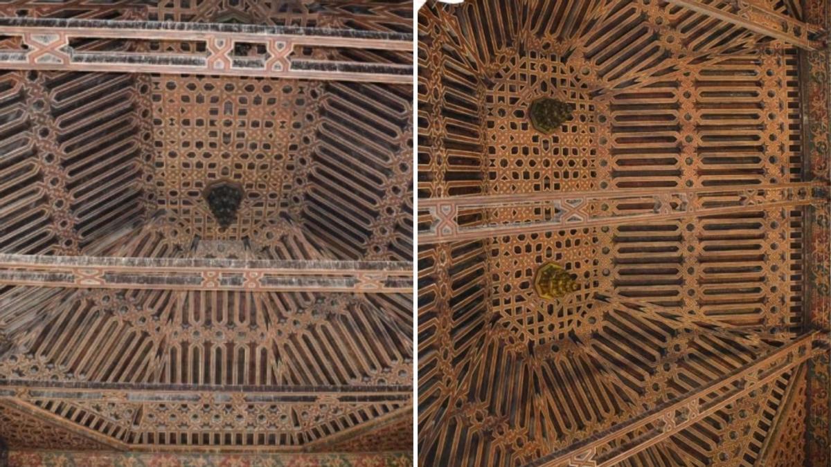 Artesonados ubicados en las puertas de Aragón y Navarra de la Plaza de España de Sevilla.