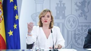 La ministra Portavoz, Pilar Alegría, durante una rueda de prensa posterior al Consejo de Ministros, en el Palacio de la Moncloa, a 18 de junio de 2024, en Madrid (España).
