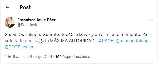 Tuit publicado por el concejal del PSOE Francisco Javie Páez
