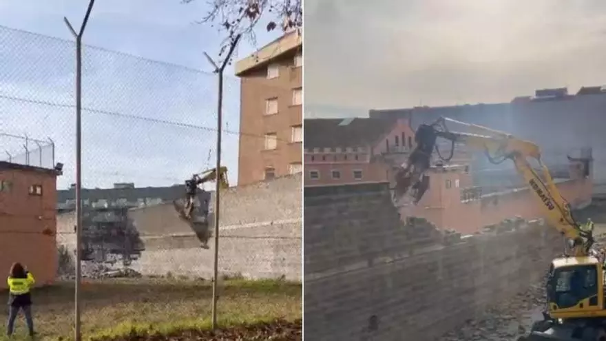 VÍDEO | Així han enderrocat el mur perimetral de l'antiga presó de Figueres