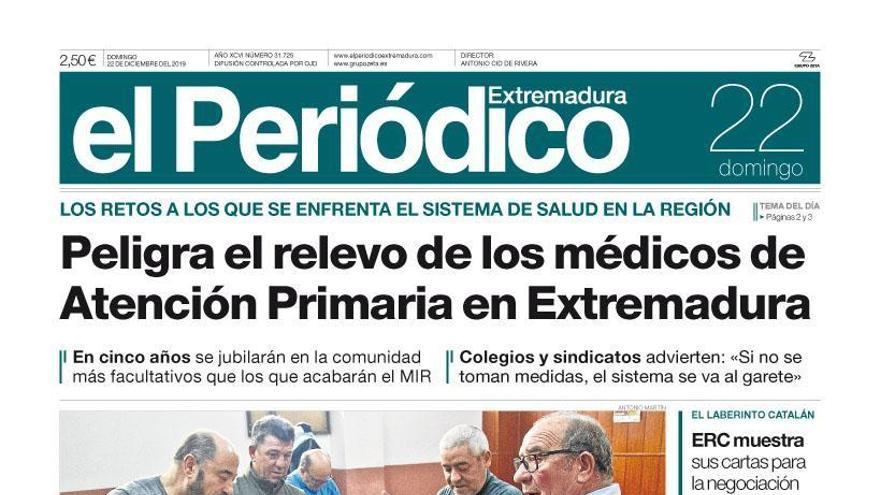 Esta es la portada de EL PERIÓDICO EXTREMADURA correspondiente al día 22 de diciembre del 2019