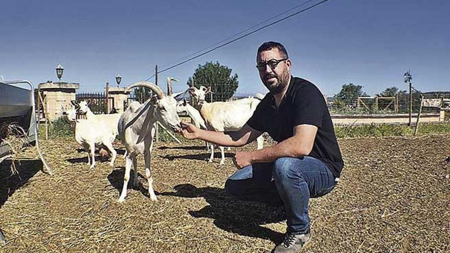 Joan GaiÃ  posa junto a una de sus poco mÃ¡s de 30 cabras en Es Collet.