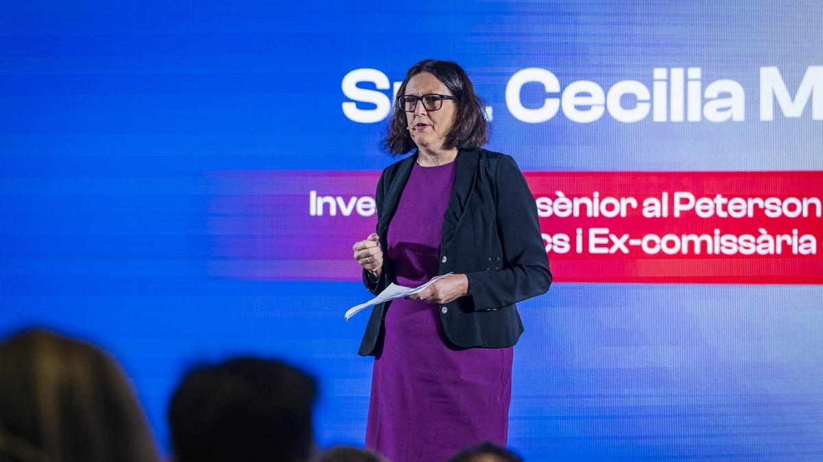 La excomisaria europea de Comercio, Cecilia Malmström, en su ponencia en el acto 'Beyond Catalonia'
