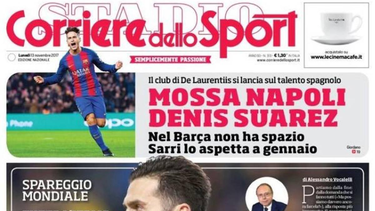 Denis Suárez, protagonista de la portada del 'Corriere dello Sport'