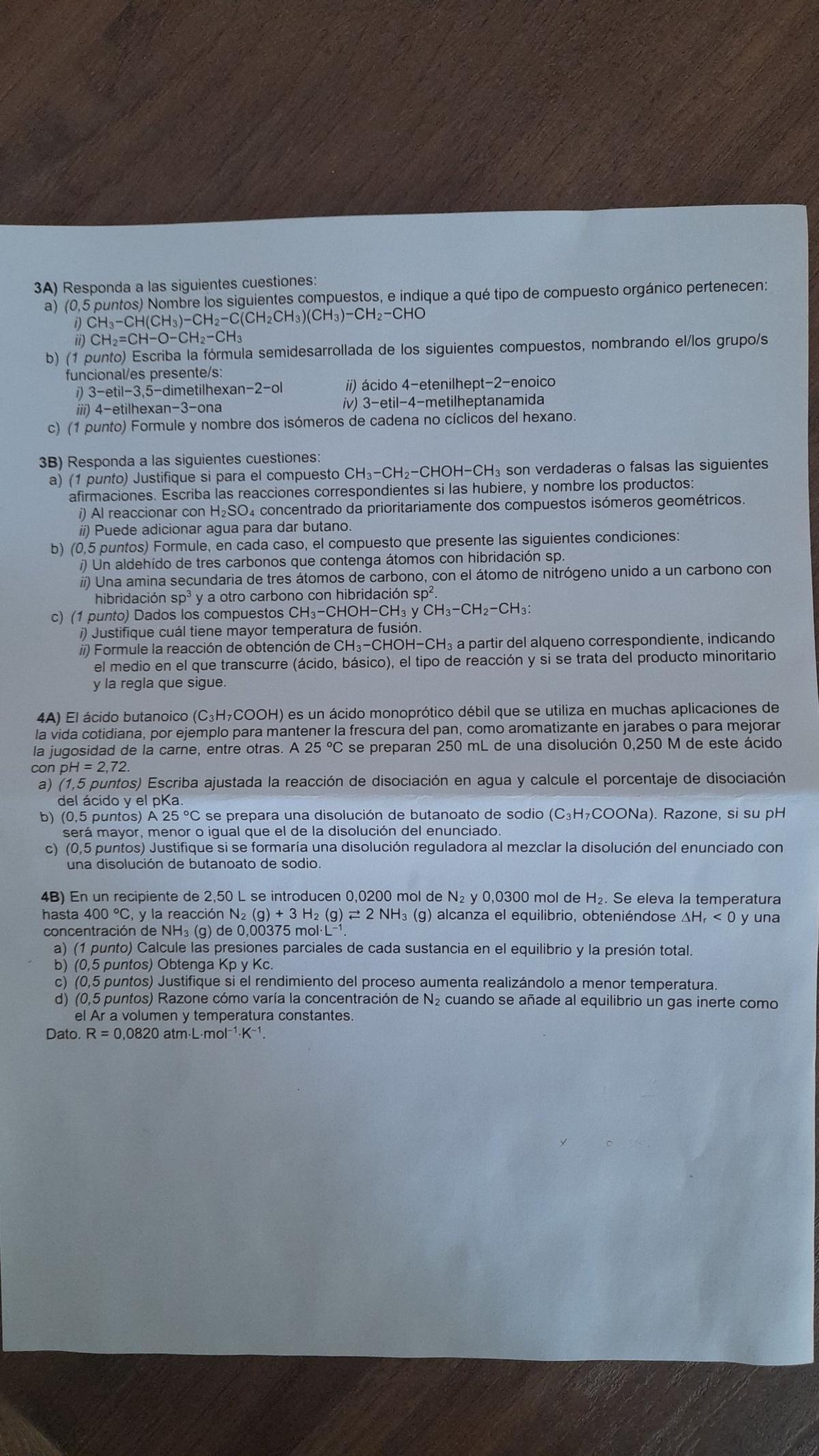 Examen de Química de la PAU en Madrid