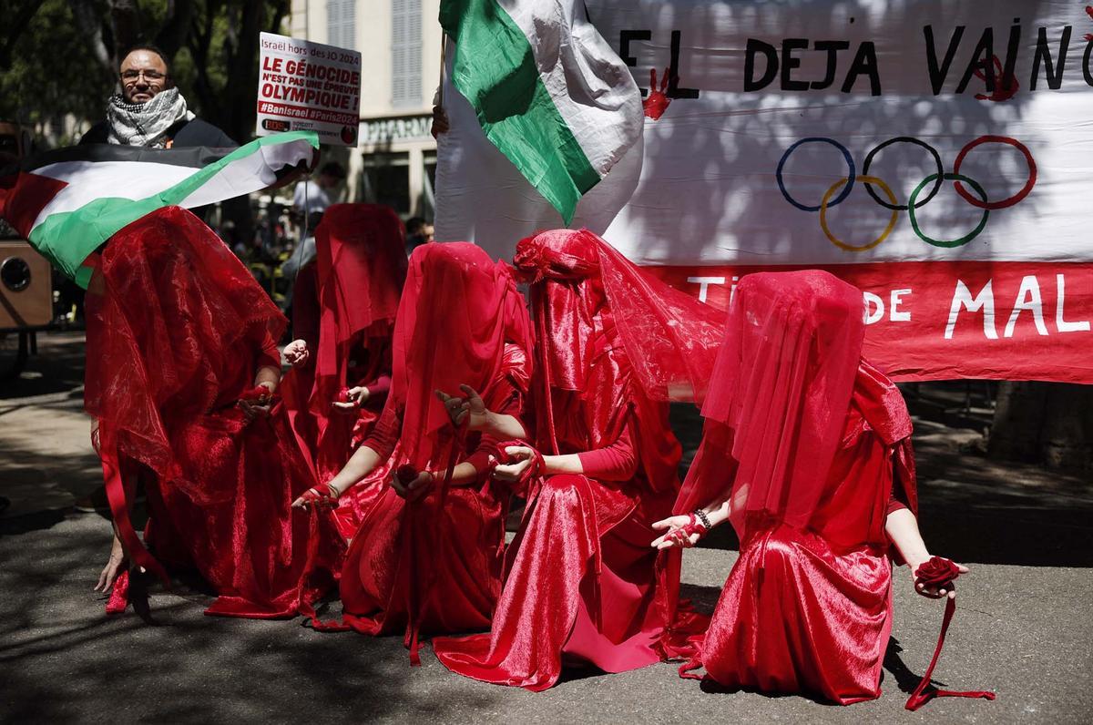 Manifestación contra los Juegos Olímpicos de París en apoyo de Palestina en medio del conflicto entre Israel y Hamas