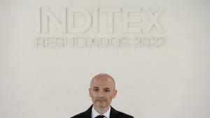 El consejero delegado de Inditex, Óscar García Maceiras, durante la presentación de los resultados del Grupo correspondientes al Ejercicio de 2022, en Arteixo.