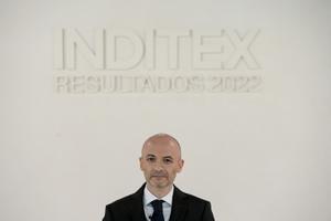 El consejero delegado de Inditex, Óscar García Maceiras, durante la presentación de los resultados del Grupo correspondientes al Ejercicio de 2022, en Arteixo.