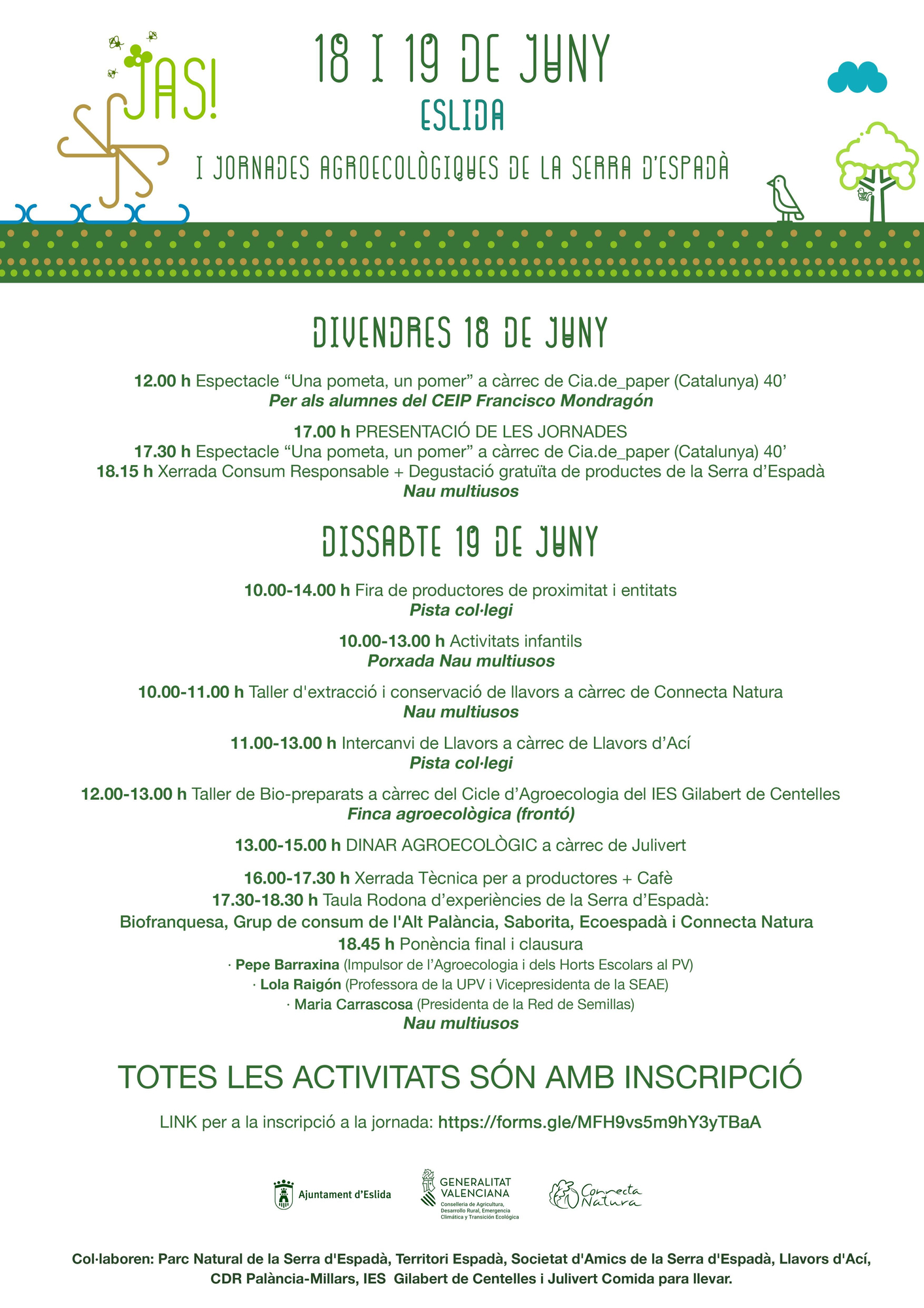 Cartel con los actos que componen la primera edición de las jornadas agroecológicas de la Serra d&#039;Espadà.