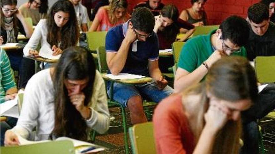 Estudiants en ple examen de la selectivitat, aquest juny, a la facultat de Ciències de la Universitat de Girona.