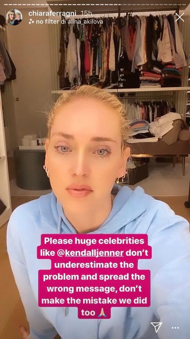 Chiara Ferragni regaña a Kendall Jenner por sus mensajes del coronavirus