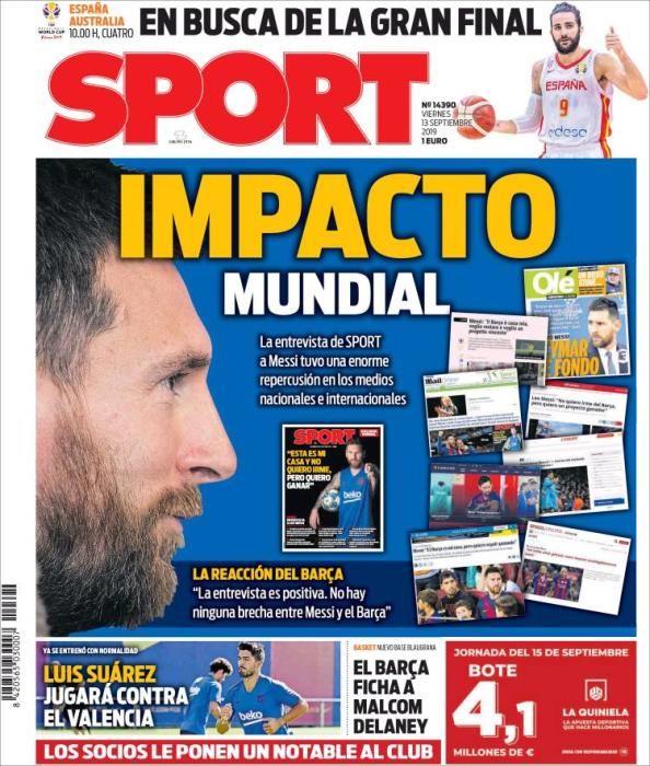 Portada SPORT viernes 13 septiembre 2019