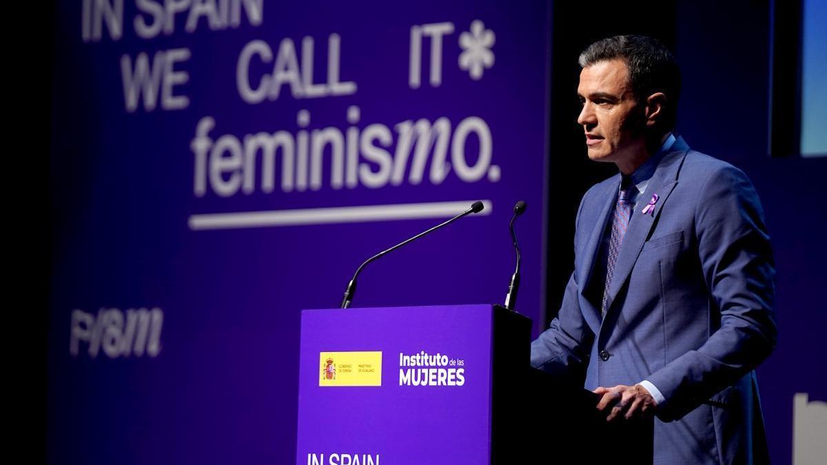 El presidente del Gobierno, Pedro Sánchez, en un acto sobre igualdad de las mujeres.