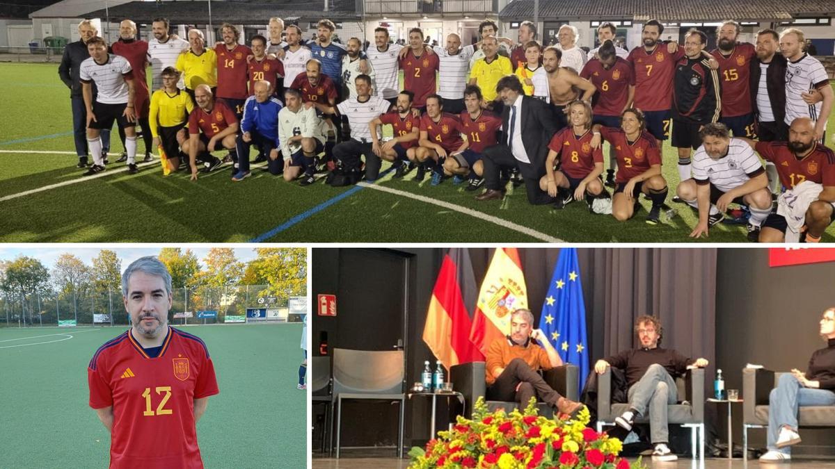 La selección española de escritores se enfrentó a Alemania con Enrique Ballester (abajo a la izquierda) en sus filas. El periodista y escritor castellonense participó en la feria literaria de Frankfurt