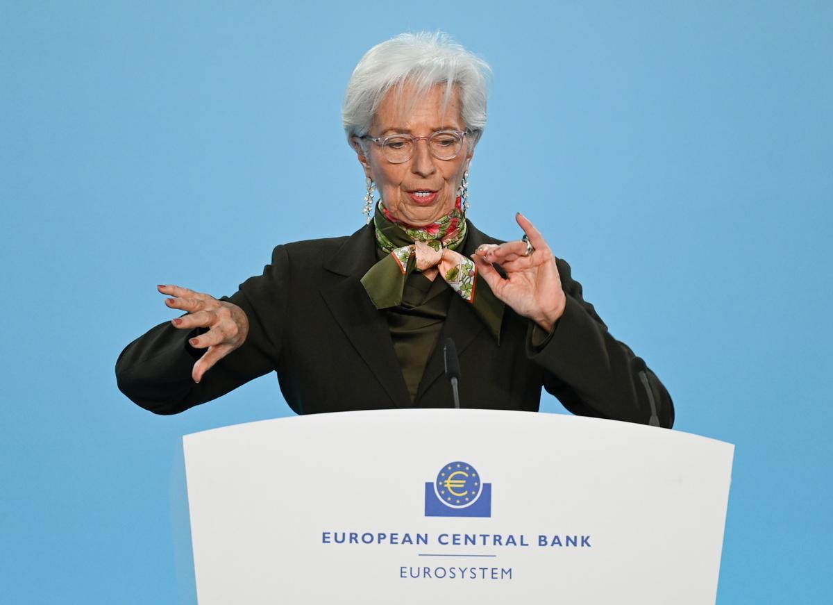 Christine Lagarde, presidenta del BCE, tras la reunión de revisión de tipos de esta semana.