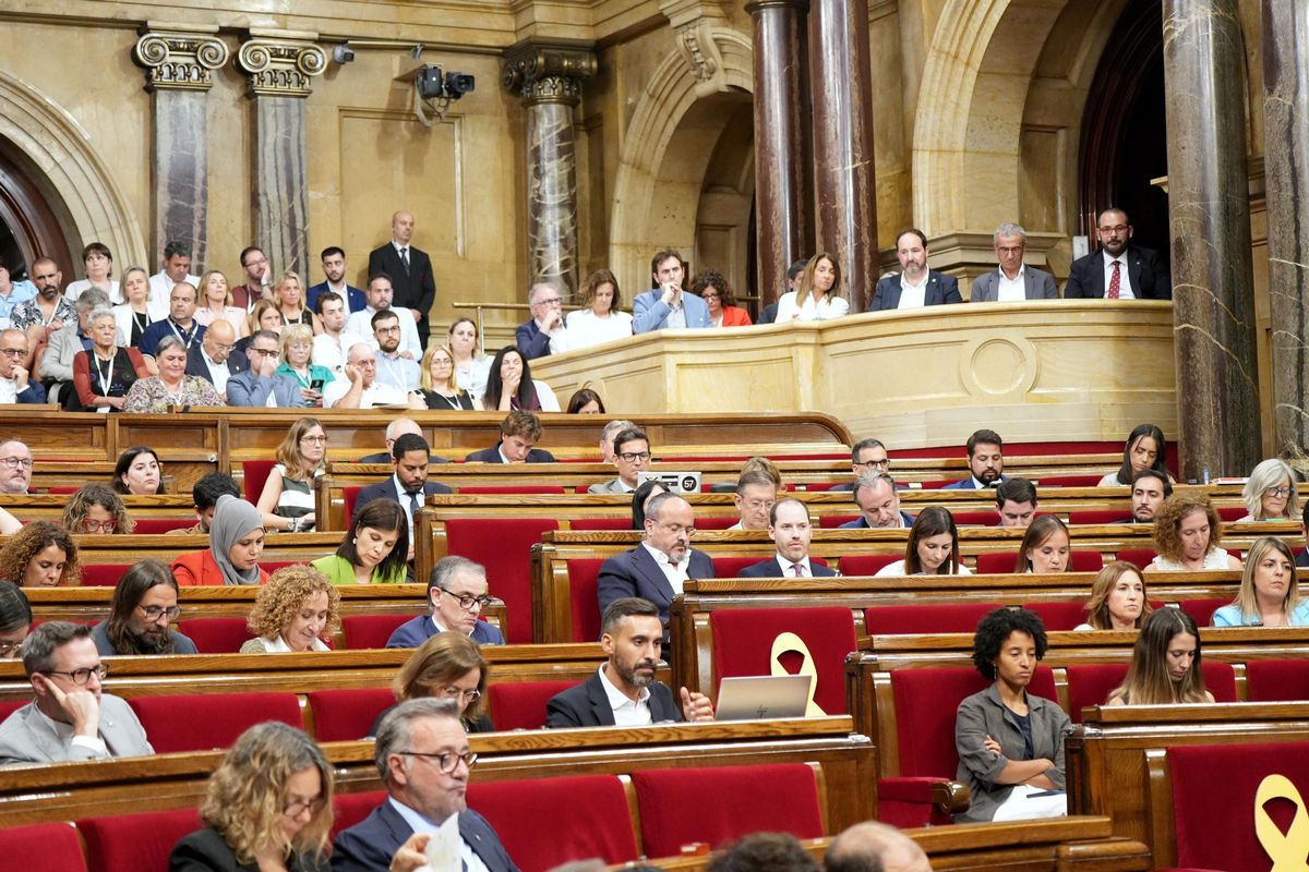 Alcaldes y representantes del mundo local asisten al pleno del Parlament.