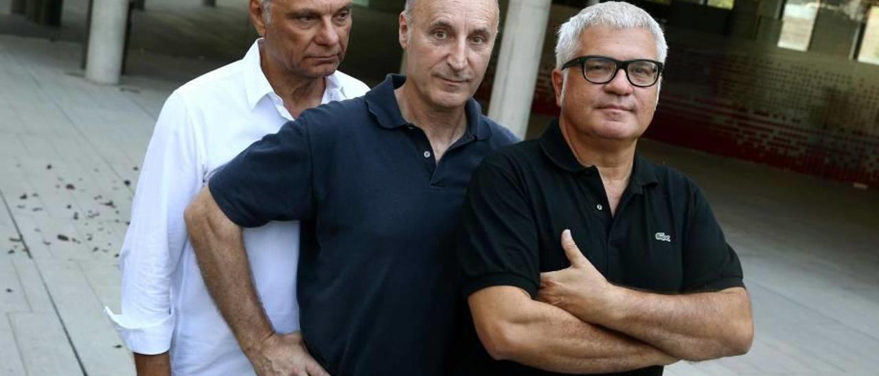Los tres miembros fundadores de Tricicle, Joan Gracia, Carles Sans y Paco Mir.