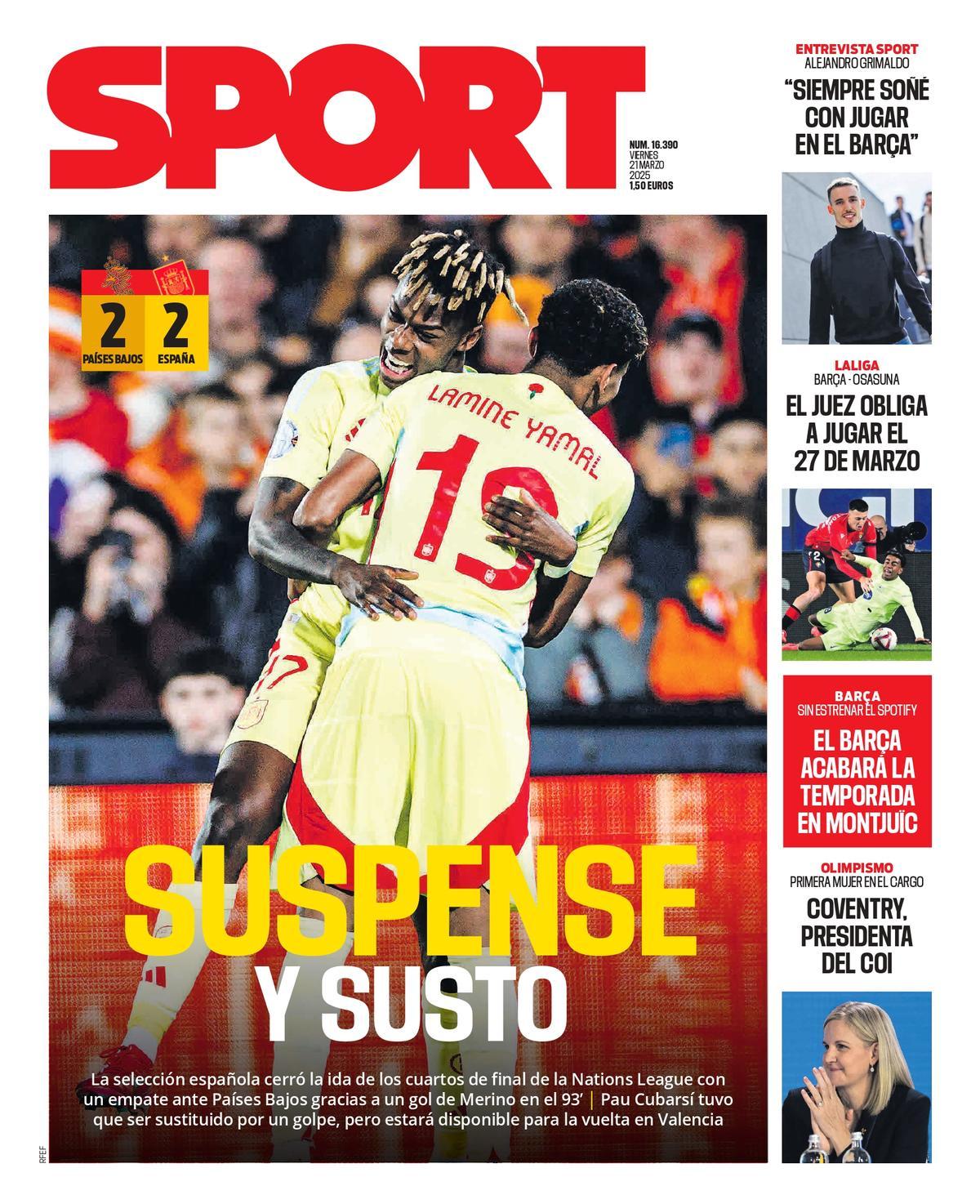 Esta es la portada de SPORT de hoy viernes, 21 de marzo de 2025