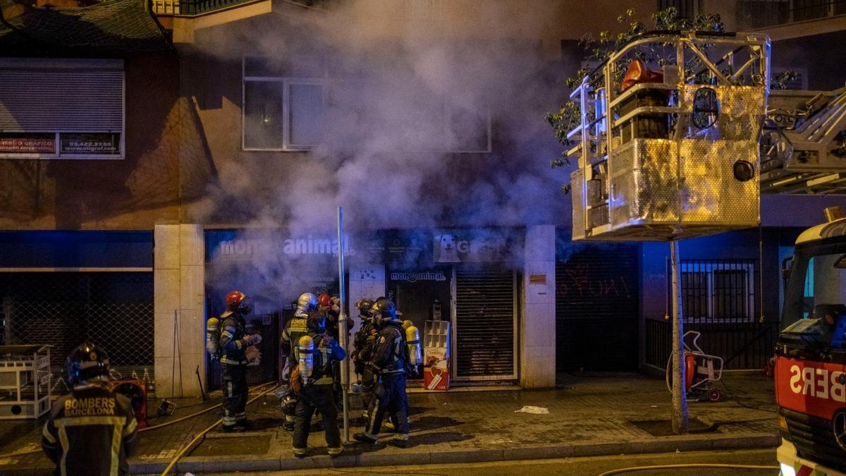 La tienda de animales incendiada en Barcelona.