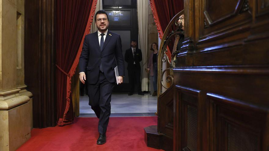 El president de la Generalitat, Pere Aragonès, este miércoles en el Parlament.