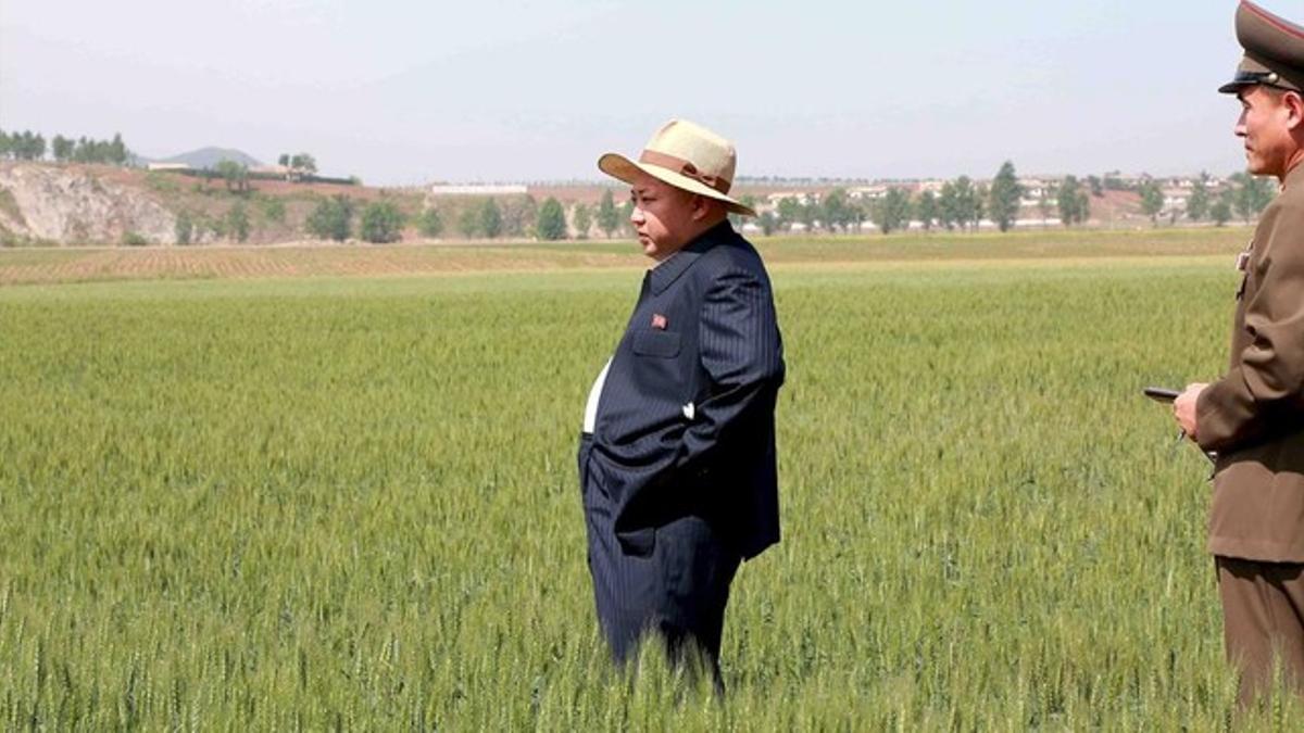 El dictador Kim Jong Un comprueba los efectos de la sequía.