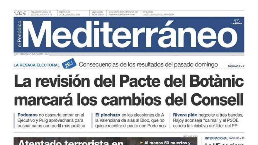 La revisión del Pacte del Botànic marcará los cambios en el Consell, en la portada de Mediterráneo