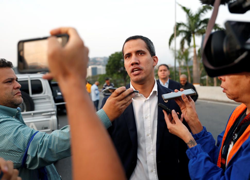 Venezuelan opposition leader Juan Guaido talks ...
