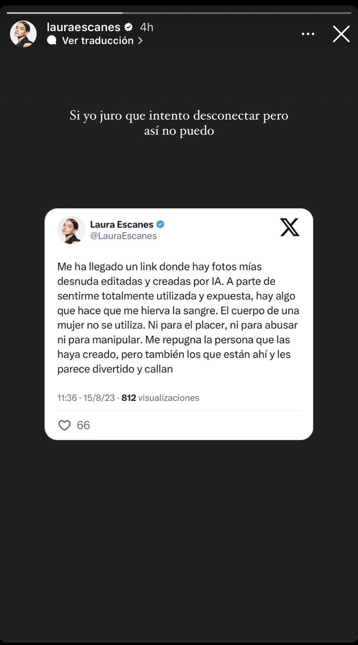 Laura Escanes sube un story en el que muestra a sus seguidores sus preocupaciones.