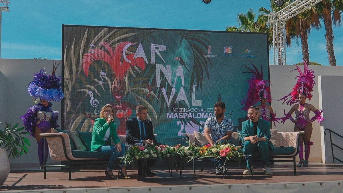 Presentación del Carnaval Internacional de Maspalomas con Conchi Narváez como portavoz, ayer.