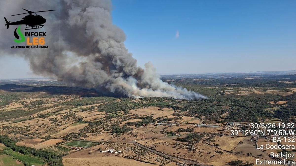 Incendio forestal en La Codosera, el pasado martes
