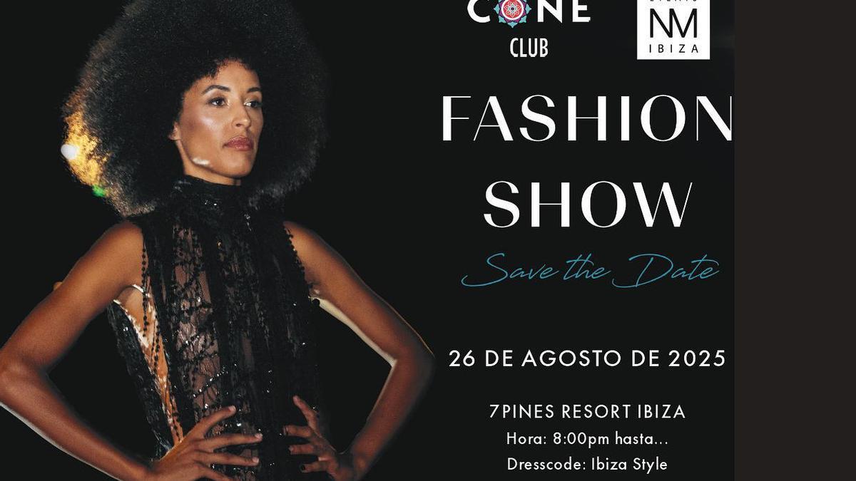 Cartel del desfile de moda en 7Pines Resort Ibiza.
