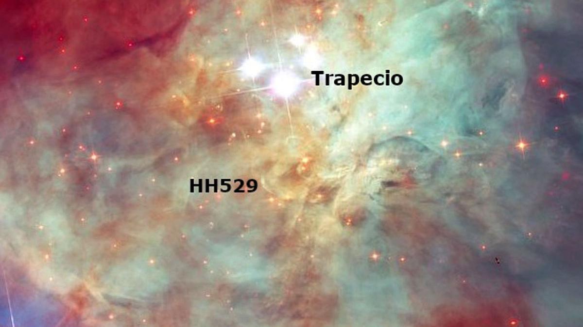 Algunos de los objetos HH estudiados en la Nebulosa de Orión.