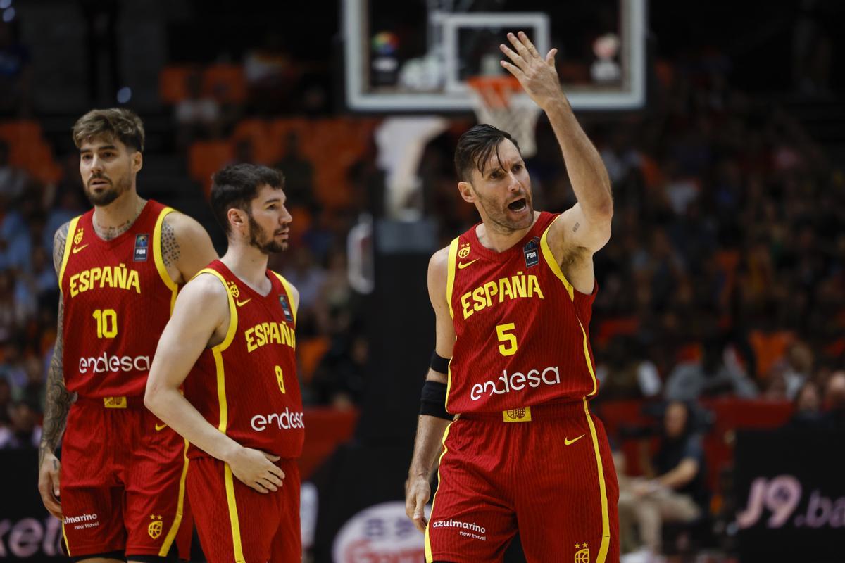 Rudy Fernandez, reacciona durante el partido de la selección 