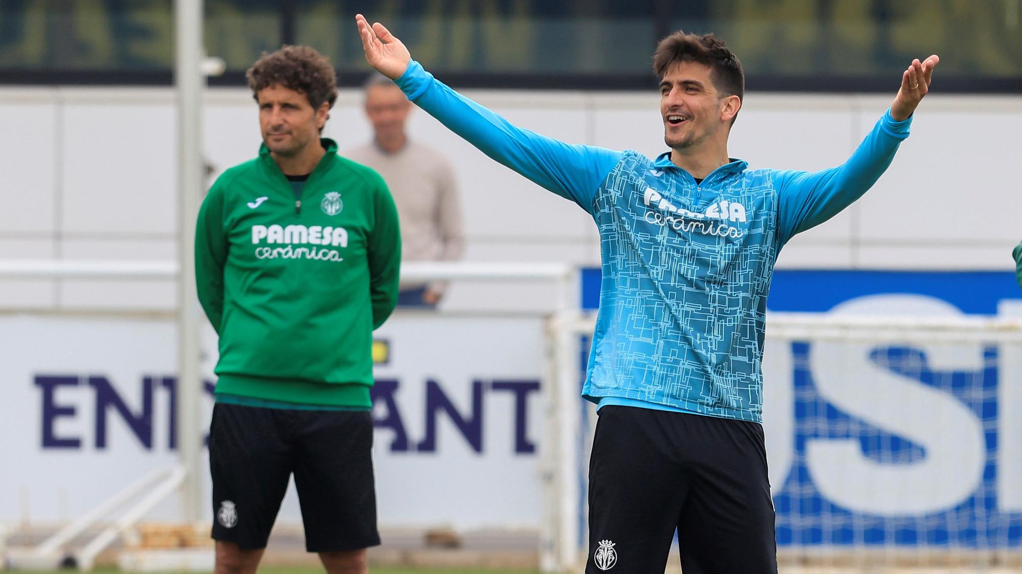 Gerard Moreno, en el último entrenamiento antes del duelo con el Liverpool.