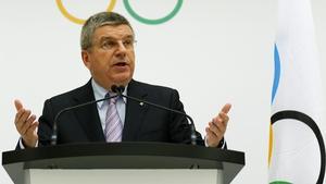 Thomas Bach, en la conferència de premsa a Lausana.