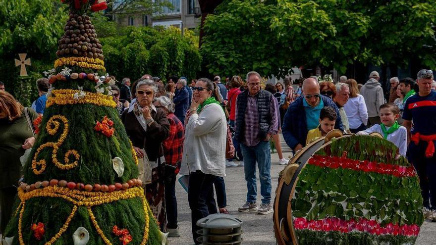 El ingenio de asociaciones y colegios llena Vilagarcía de coloridas creaciones para celebrar los Maios