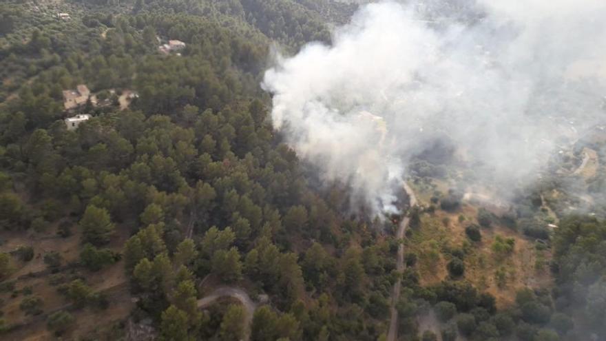 Un incendio forestal controlado a escasa distancia de las viviendas de Selva