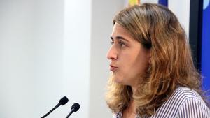 La coordinadora general del PDECat, Marta Pascal, en la sede del partido en Barcelona.