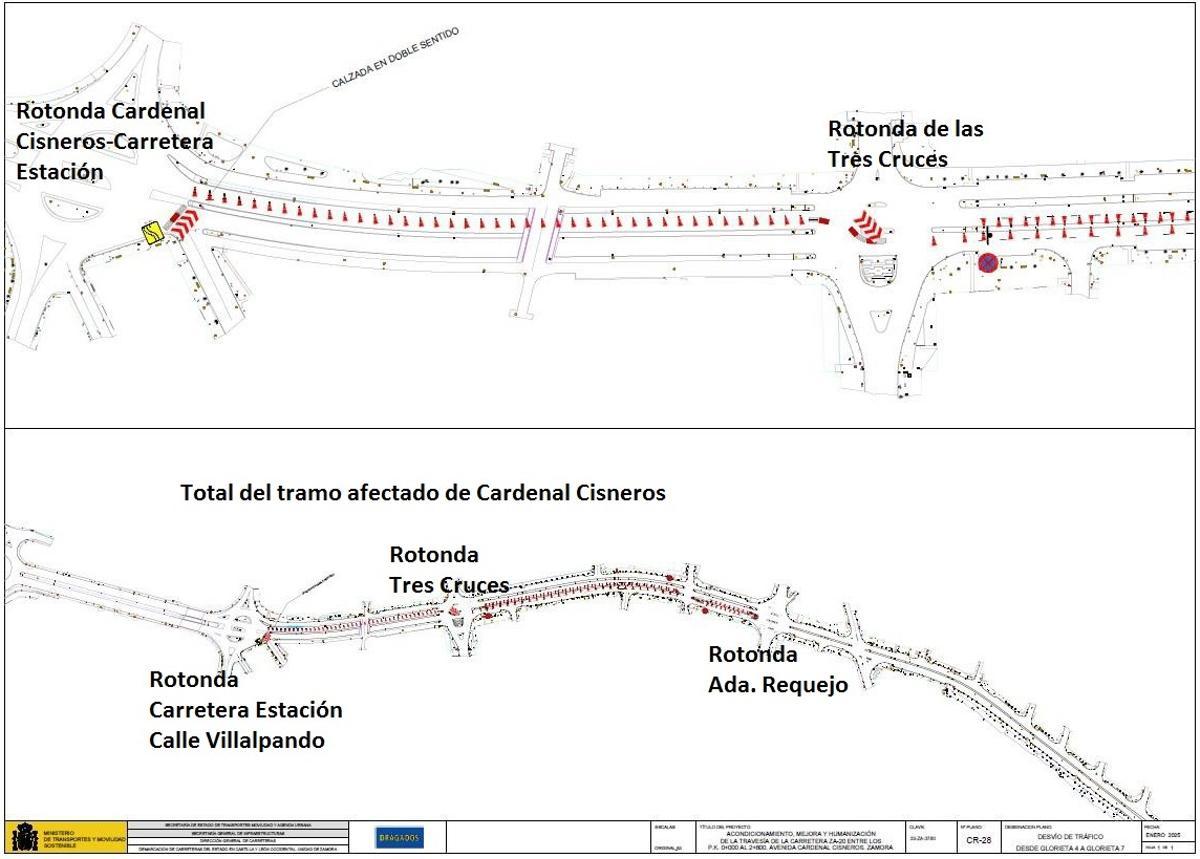Zonas afectadas por el asfaltado de la parte central de Cardenal Cisneros