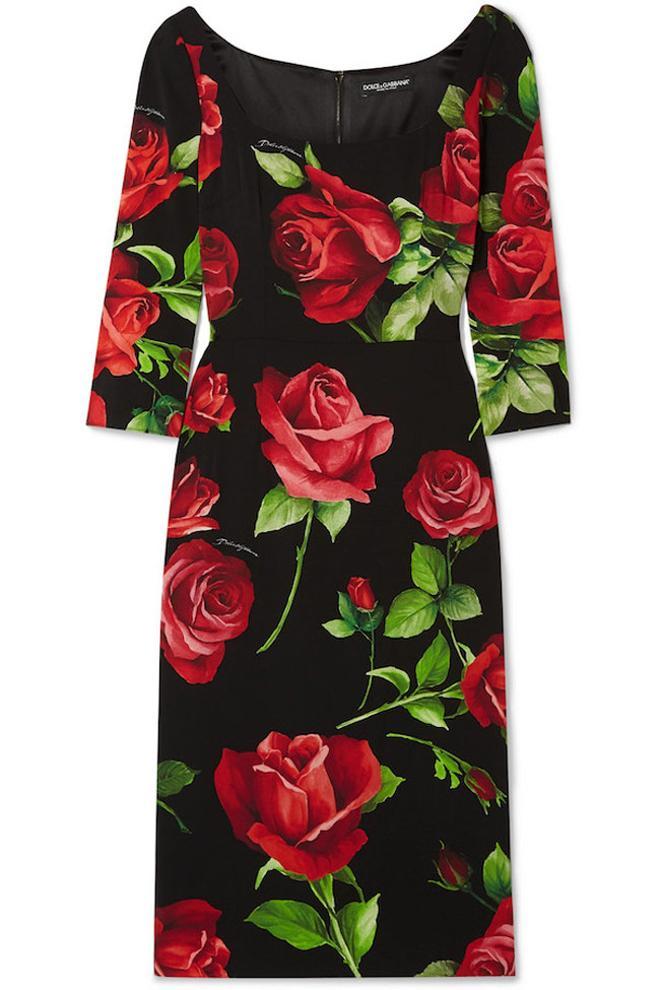 Vestido con estampado de rosas, de Dolce &amp; Gabbana