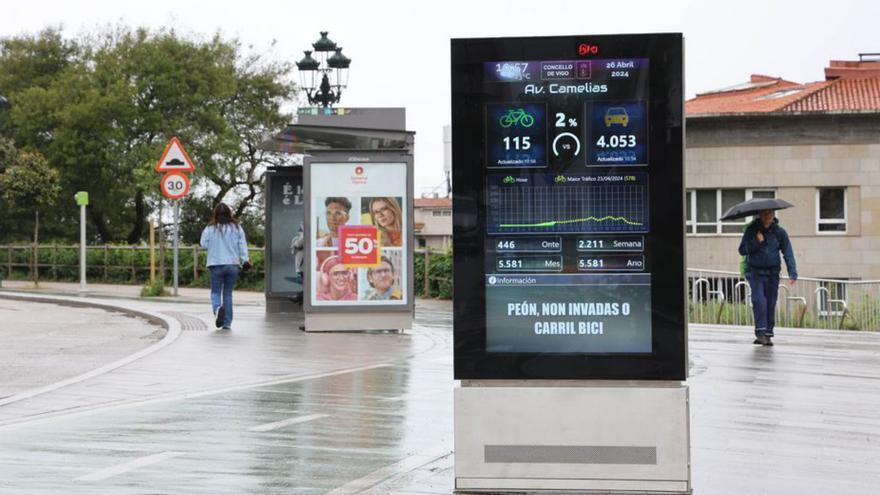 El panel digital, junto al carril bici a su paso por el Concello.   | // A. VILLAR