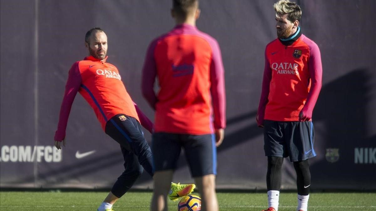 Iniesta y Messi, hoy en la Ciudad Deportiva del Barça.