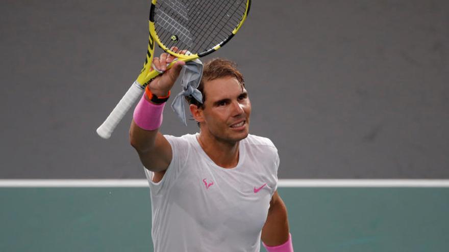 Nadal celebra su triunfo ante Mannarino.