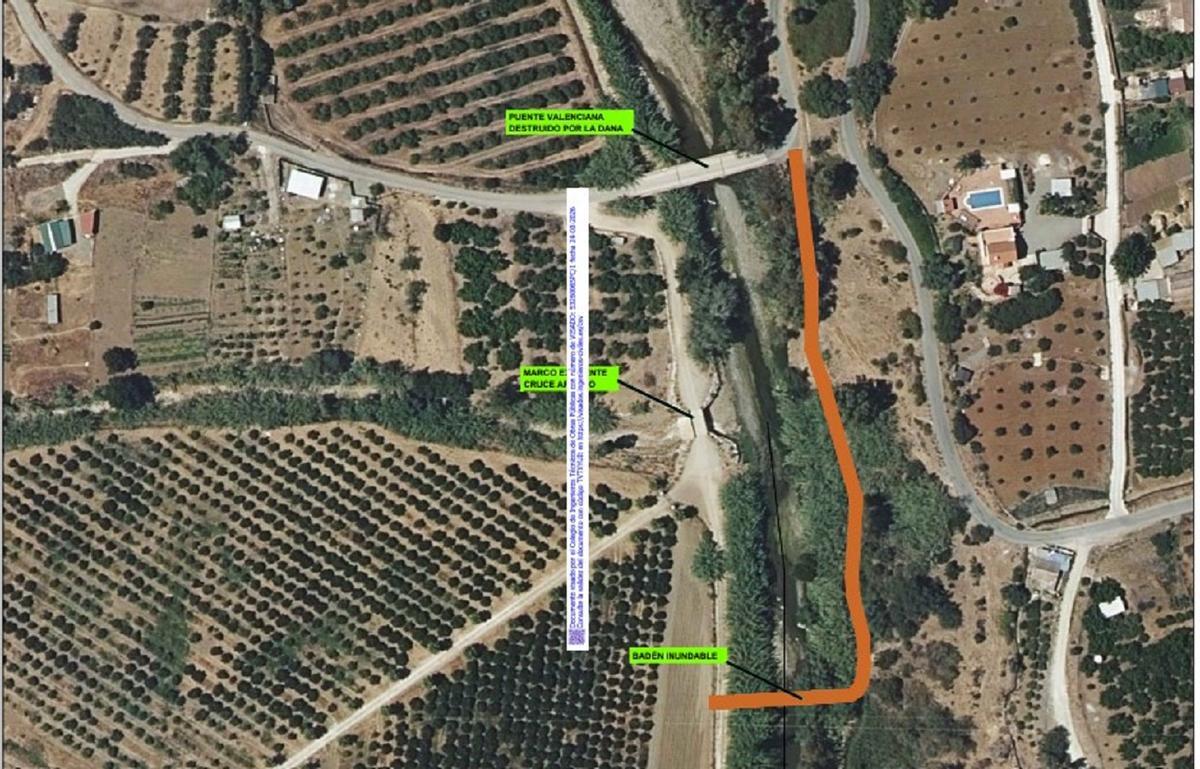 El badén sobre el río Grande en Valenciana se construirá junto al puente derribado por la borrasca Francis.