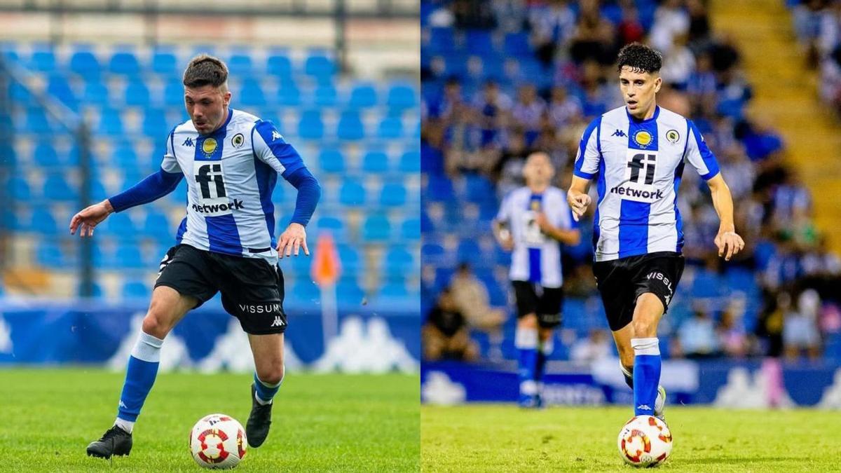 Antonio Aranda, a la izquierda, y Roger Colomina, a la derecha, en partidos con el Hércules.