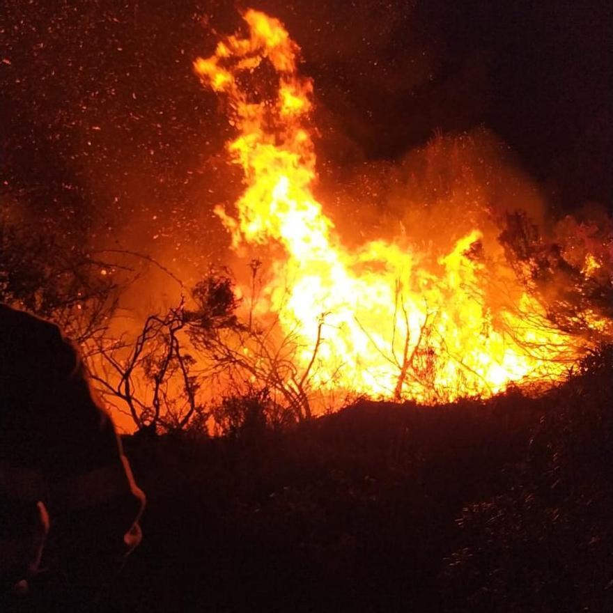 Llamas en el incendio entre los términos de Rihonor y Santa Cruz de Abranes.