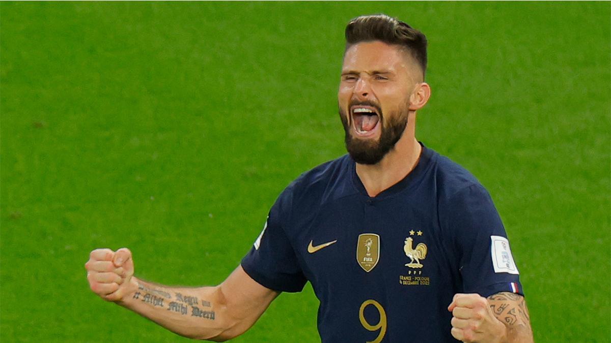 Giroud celebra su gol a Polonia en los octavos de final del Mundial de Qatar.